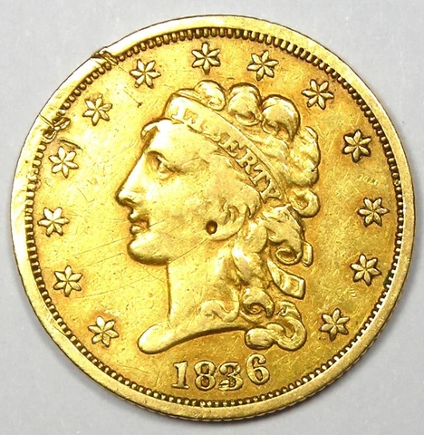 1836 US $2.50 Quarter Eagle Gold Coins thumbnail