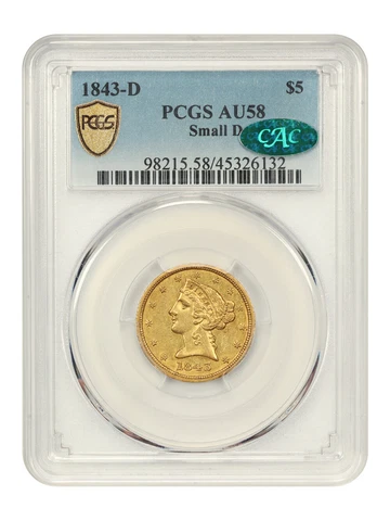 1843 $5 Half Eagle Gold Coins thumbnail