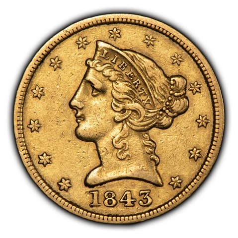 1843 $5 Half Eagle Gold Coins thumbnail