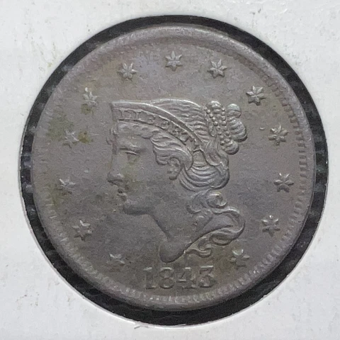 1843 Braided Hair Large Cents thumbnail