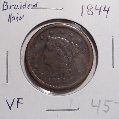 1844 Braided Hair Large Cents thumbnail