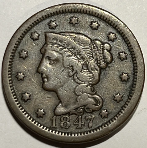 1847 Braided Hair Large Cents thumbnail