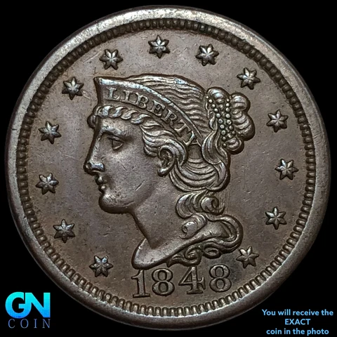 1848 Braided Hair Large Cents thumbnail
