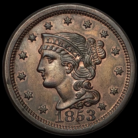 1853 Braided Hair Large Cents thumbnail