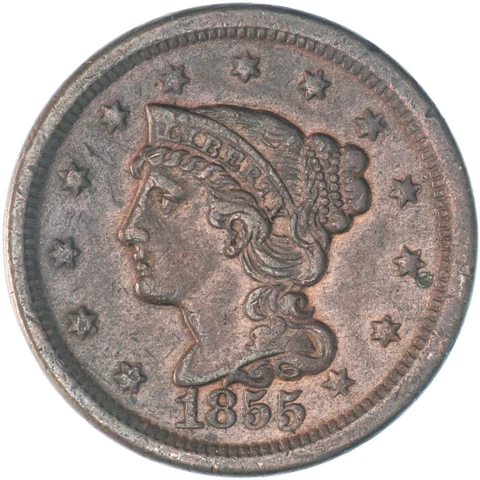 1855 Braided Hair Large Cents thumbnail