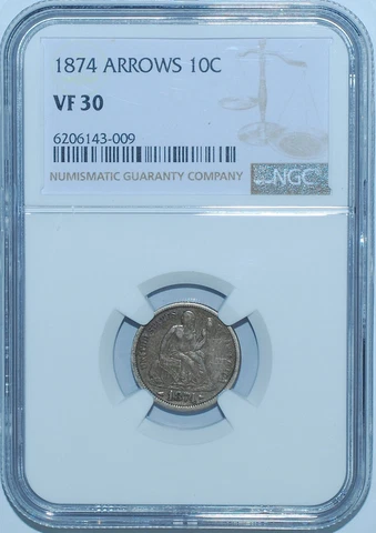 1874 Seated Liberty Dimes thumbnail