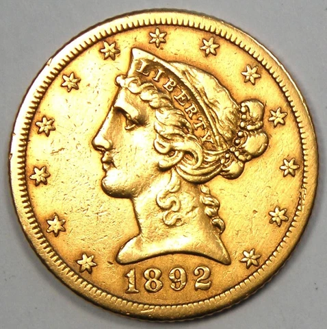 1892 $5 Half Eagle Gold Coins thumbnail