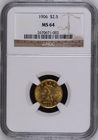 1906 US $2.50 Quarter Eagle Gold Coins thumbnail