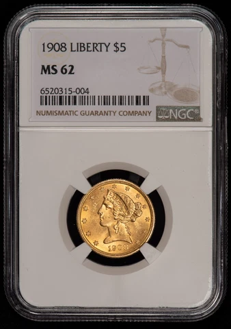 1908 $5 Half Eagle Gold Coins thumbnail