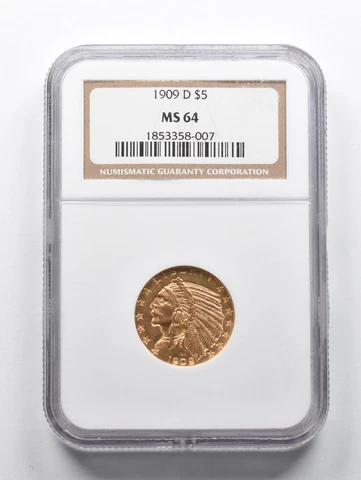 1909 $5 Half Eagle Gold Coins thumbnail