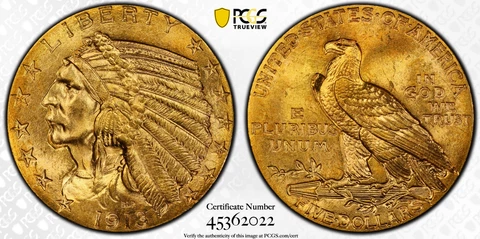 1913 $5 Half Eagle Gold Coins thumbnail