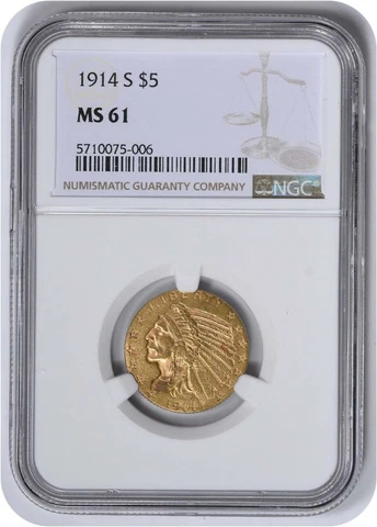 1914 $5 Half Eagle Gold Coins thumbnail