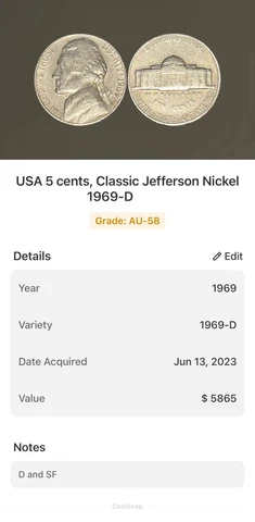 1969 Jefferson Nickels thumbnail