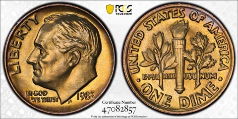 1982 P Roosevelt Dimes thumbnail
