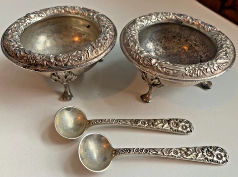 Antique Art Nouveau Silver Salt Cellars thumbnail