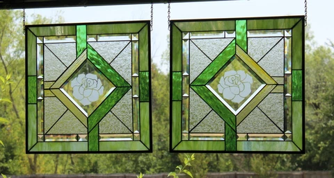 Antique Leaded Stained Glass Window Hangings thumbnail