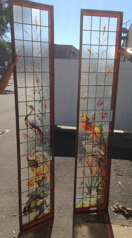 Antique Salvage Stained Glass Window Pairs thumbnail